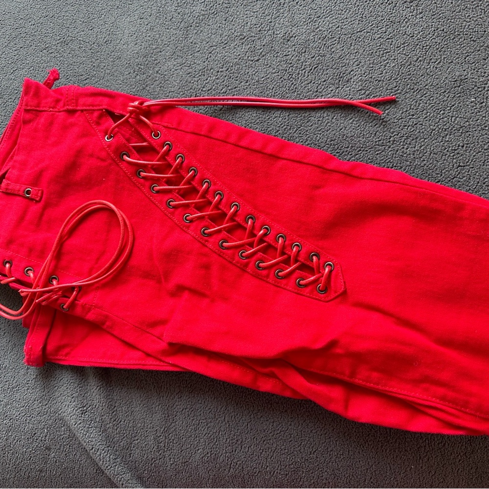 Edikted Engine Red Flared Jeans - Large - image 6